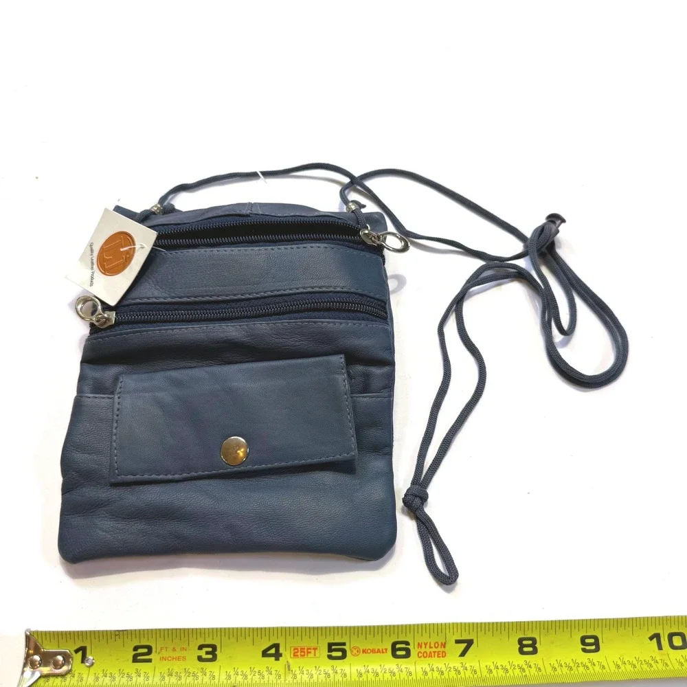 Quality Leather Products Navy Blue Leather Crossbody Passport Bag C13 NWT